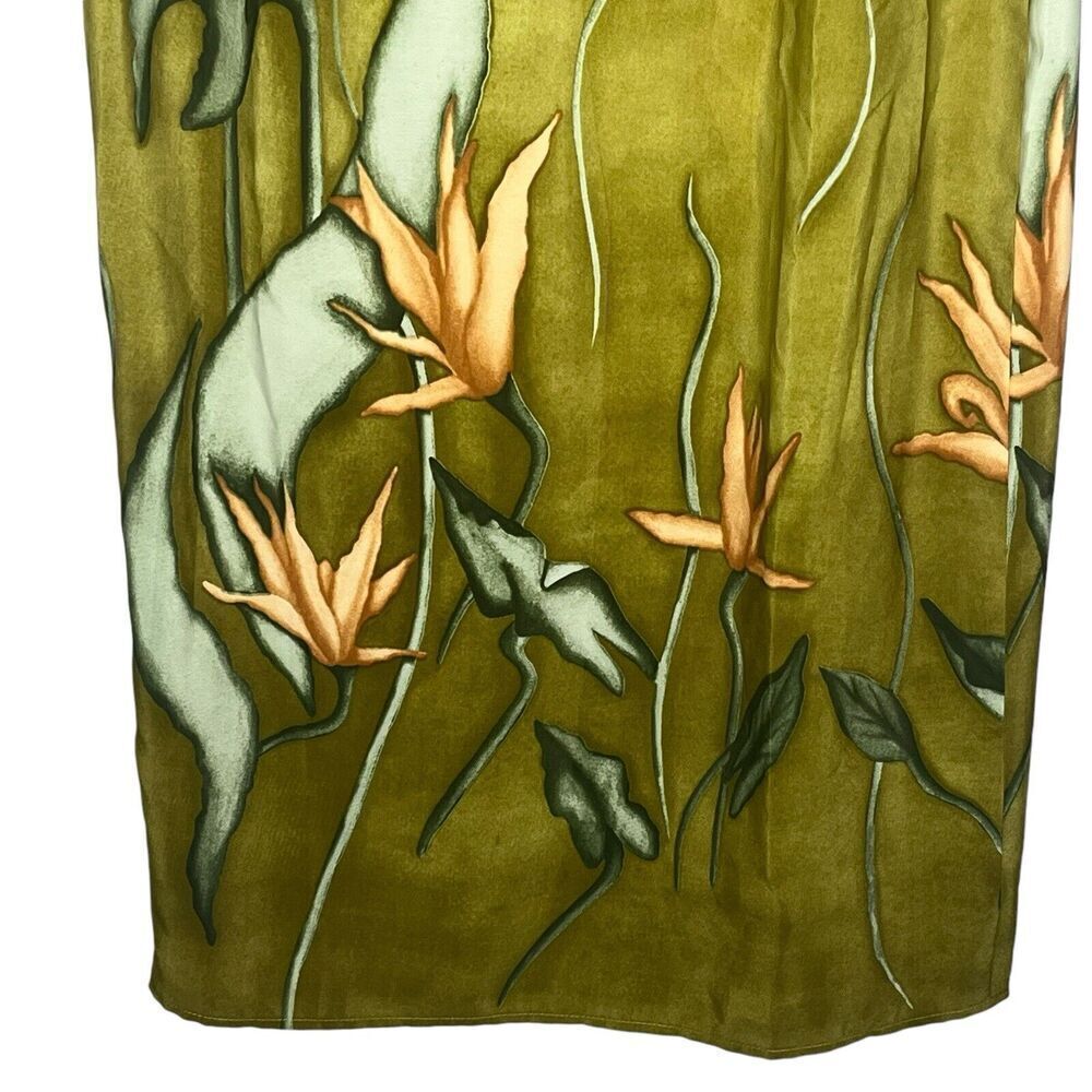 Taiga Paris Vintage Women's Size 12 Midi Tulip Wrap Skirt Side Tie Olive Floral - Picture 8 of 11